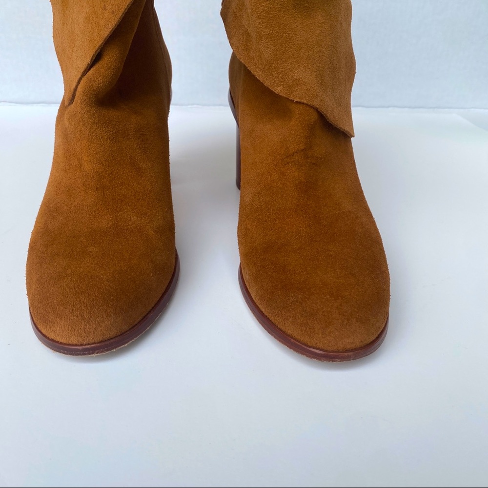 Pour La Victoire Camel Cognac Fold Over Top Booties Size 9 Block Heel - Picture 2 of 10